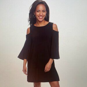 Women's Nina Leonard Draped Sleeve Cold-Shoulder Dress-Size Medium